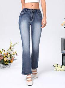 SHEIN MOD Women's Flared Jeans - Medium Wash - View 4