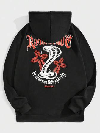 Goth Hombre Letra Gráfica Con Capucha Con Cremallera Y Cordón