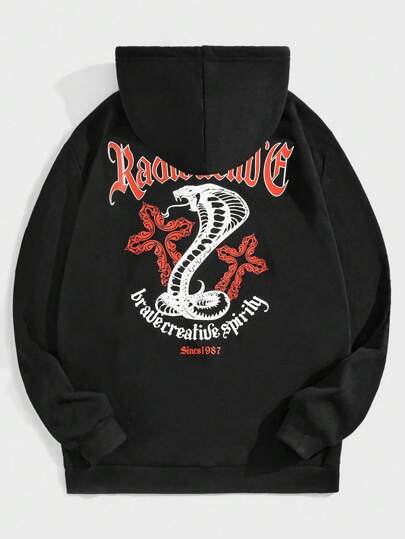 Goth Herren Briefgrafik Reißverschluss Kapuzenpulli Mit Zugband