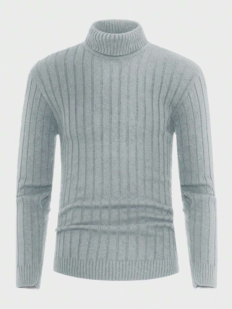SHEIN Cottnline Men's Solid Color Turtleneck Sweater - Light Grey - View 1
