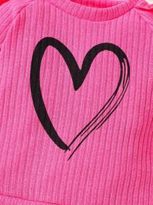 Conjunto De Blusa Y Pantalones Con Estampado De Corazones Y Ribete Con Volantes Para Bebé Niña - Rosa - Ver 3