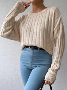 EURMUSE Solid Color Drop Shoulder Sweater - Apricot - View 4