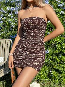 Soleia Vestido ajustado tubo con estampado floral fruncido - Multicolor - Ver 5