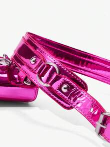 SHEIN SXY 街头风、优雅时尚纯色亮面个性化腰包，女士运动包、健身包 - 玫紅色 - 查看 5