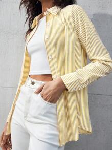 BizChic Camicia A Maniche Lunghe Da Donna Con Spalla Abbassata A Righe