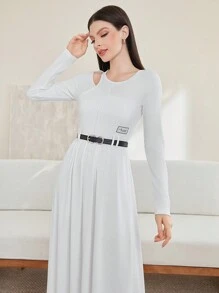 Mulvari 女用挖肩 A 字連身裙 - 白色 - 查看 3