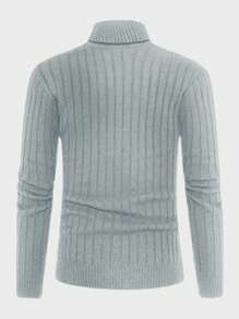 SHEIN Cottnline Men's Solid Color Turtleneck Sweater - Light Grey - View 2