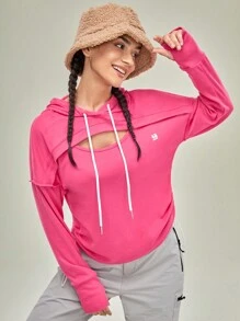 In My Nature Solid Drawstring Outdoor Sweatshirt - Hot Pink - View 4