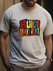 男士加大尺寸字母印花t恤 - 灰色 - 查看 1