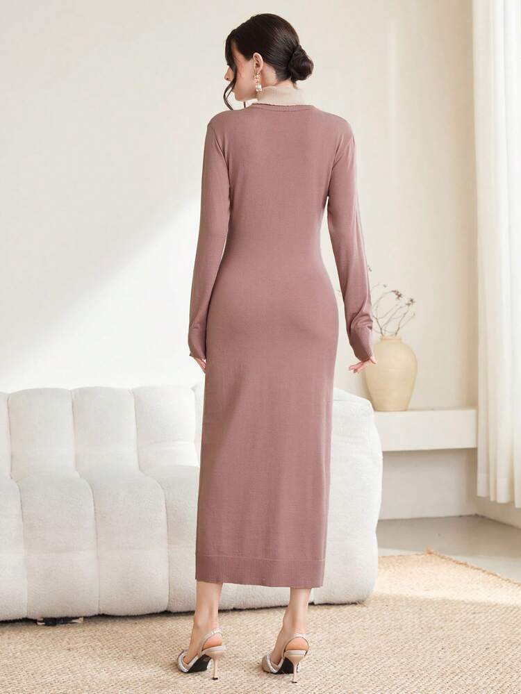 Women'S 2 In 1 High Neck Sweater Dress Fall Cloth For Women