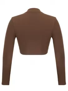 VaVaBold Zippered Short Cropped T-shirt - Brown - View 7