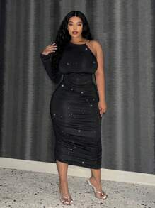 Slaydiva Party One Shoulder Plus-Size Dress, Curvy Dresses - Black - View 5