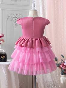 SHEIN Vestido A Capas Con Dobladillo Con Volantes Y Borde Con Volantes Para Niña (niño Pequeño) - Rosado Sandía - Ver 2