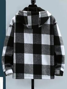 Manfinity Homme Men's Plaid Zipper Closure Hooded Fleece Jacket - Multicolor - View 2