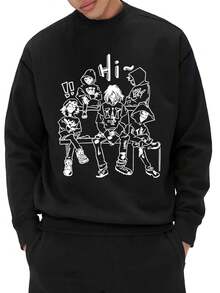 男士卡通印花圓領衛衣 - 黑色 - 查看 3