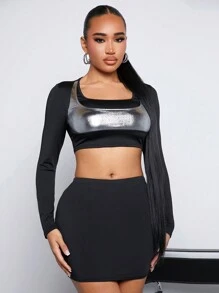 SHEIN SXY Metal Spliced Street Cool 2pcs/Set Outfits - Black - View 3