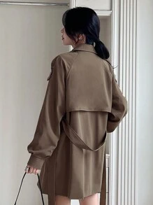 DAZY 休闲商务风格纯色女士宽松插肩袖风衣，秋季服装女士夹克 - 咖啡棕 - 查看 2