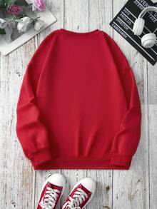 SHEIN EZwear 女款印花圓領套頭衫 - 紅色 - 查看 2