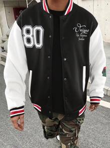 Manfinity Campus Court Aesthetic Post--Men'S Digital Printed Baseball Jacket - Black and White - View 1