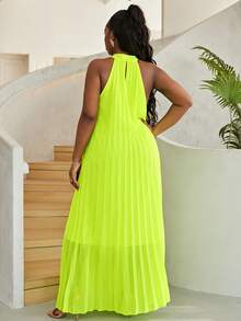 Astrid Women Plus Size Pleated Loose Sleeveless Dress - Lime Green - View 2