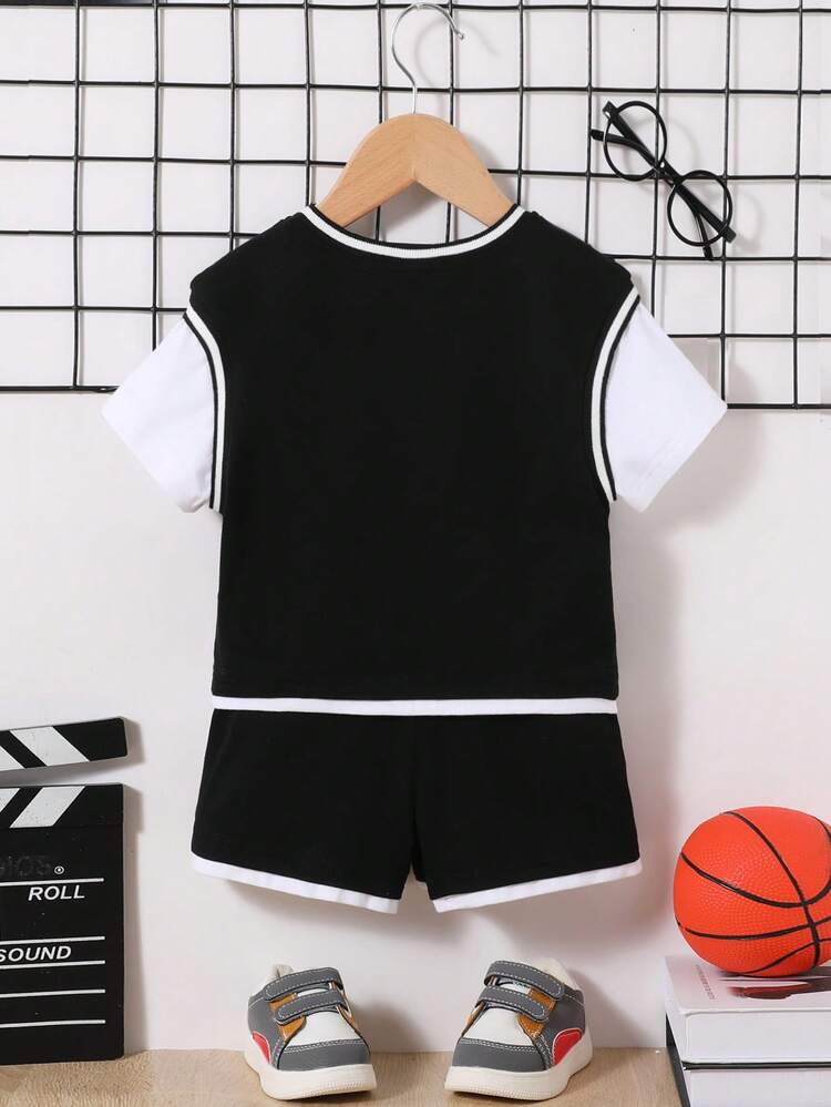Baby Boys' Casual Sports Style 2 In 1 With Short-Sleeve T-Shirt And Shorts