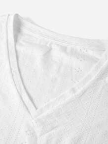 SHEIN Maternidad Camiseta con bordado con ojal bajo curvo - Blanco - Ver 7