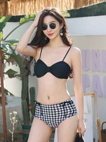 DAZY Women's Split-Type Bikini Set In Houndstooth Pattern Summer Beach,Tankini Bathing Suit - Multicolor - View 6