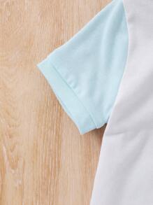 SHEIN Leap Crew 男嬰拼色 Polo 短袖上衣配鬆緊腰短褲套裝