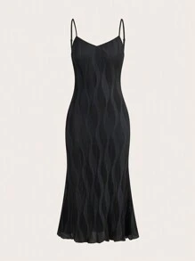 SHEIN Privé Ruffled Fish Tail Hem Dress - Black - View 2