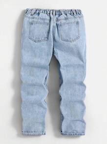 SHEIN Vaqueros De Pierna Recta De Mezclilla Con Estampado Digital De Estilo Casual Para Niño