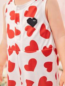 女宝宝爱心印花趣味可爱连体衣夏季 - 灰色 - 查看 6