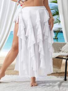 SHEIN Swim Curve 大尺碼女用荷葉邊裝飾罩裙婚禮 - 白色 - 查看 4