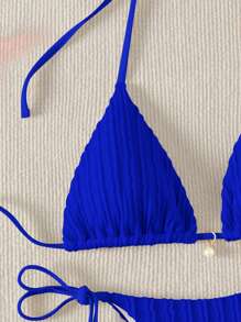 SHEIN Swim Conjunto De Bikini Con Copa Triangular Texturizada Con Detalle De Nudo Y Acentos Recortados