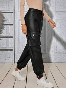 SHEIN LUNE 女士時尚休閒純色運動褲 - 黑色 - 查看 5