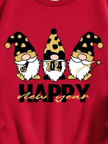 青少女秋冬款休閒印花長袖圓領運動衫 - 紅色 - 查看 3