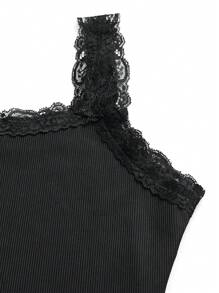SHEIN LUNE 女蕾絲邊羅紋背心