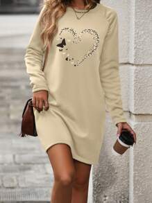 SHEIN LUNE Leopard & Butterfly Pattern Print Long Sleeve Dress