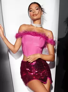 SHEIN BAE Áo hở vai màu hồng giản dị tiệc tùng câu lạc bộ tuyệt đẹp cho ngày lễ tình nhân - Hồng - Xem 2