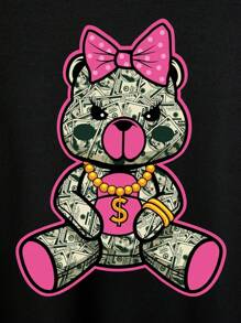 Men'S Round Neck Sweatshirt With Bear Print - Black - View 3