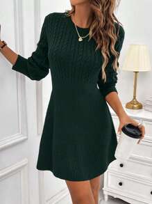 SHEIN LUNE Của phụ nữ Giải trí Tay áo dài Đầm Áo len - Màu xanh lá cây đậm - Xem 1