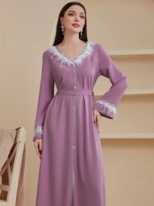 Modelyn 拼接毛絨飾邊休閒連衣裙 - 粉色 - 查看 6