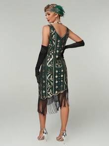 Retro Party Dress With Fringed Hem And Shiny Sequins