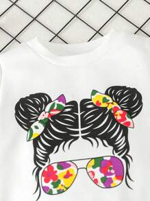 女嬰時尚印花衛衣褲套裝,秋冬 - 彩色 - 查看 3