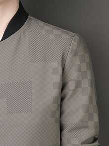 男士幾何印花抓絨夾克 - 卡其色 - 查看 3