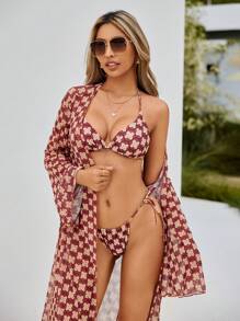 SHEIN Swim Women's Floral Print Halter Neck Two-Piece Bikini Set Carnival Summer Beach - Multicolor - View 6