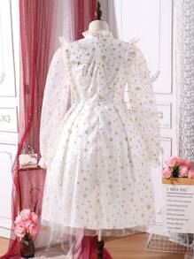 Vestido Sin Mangas De Malla Dorada Brillante Para Chicas Adolescentes