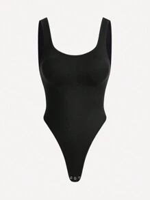 SHAPORA Solid Color Body Shaping Bodysuit - Black - View 2