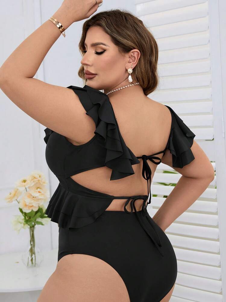 Plus Size Women'S Ruffle Hem Tank Bikini Summer