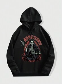 Men’S Plus Size Hoodie With & Letter Print - Black - View 1