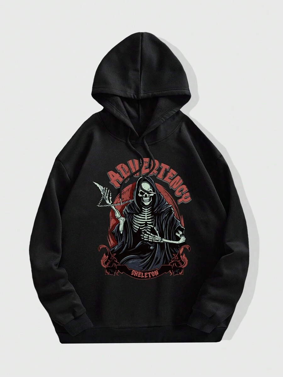 Men’S Plus Size Hoodie With & Letter Print - Black - View 1